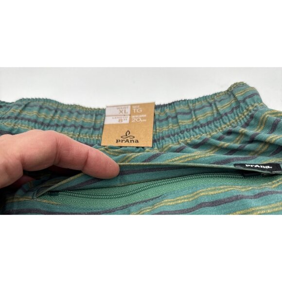 Prana Mens Shorts Striped Metric E Waist Boardshort Green Stripe Size XL New - Picture 6 of 11